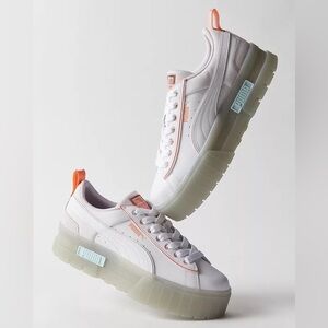 White + Peach Puma Mayze Summer Camp Sneakers, Chunky Platform Size 9